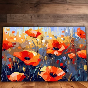 Abstract Poppy Field Wall Art, Poppy Fields Canvas, Flower Art, Floral Art, Wildflowers, Plant Lover Gift, Ready To Hang Canvas