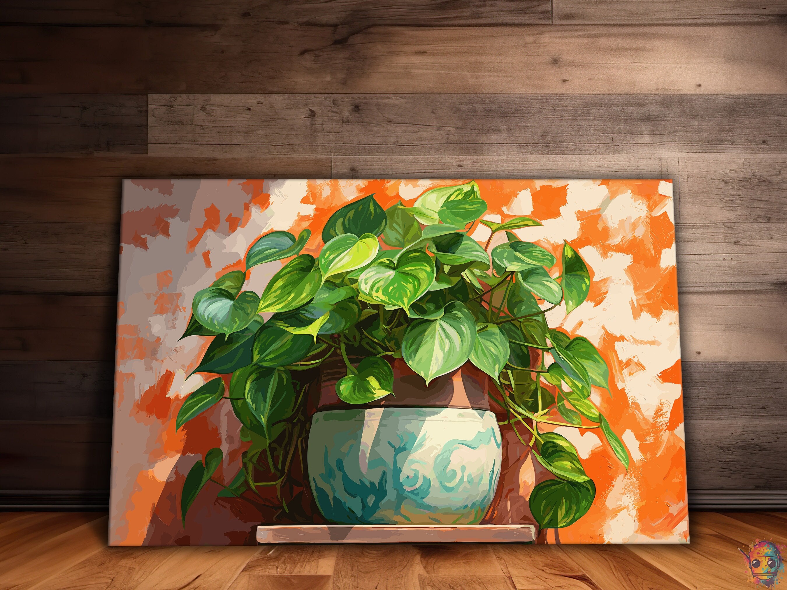 Golden Pothos Abstract Wall Art, Botanical House Plant Canvas, House Plant Paintings, Plant Wall Art, Ready to Hang Canvas, Plant Lover Gift