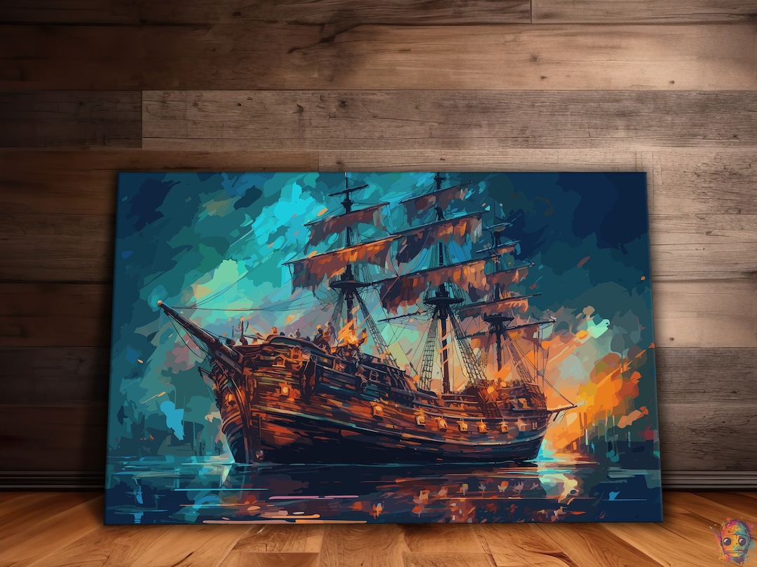 Pirate Ship Wall Art, Ship Canvas, Sailing Ship Painting, Modern Wall