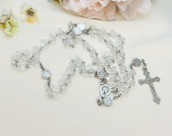 Clear Crystal Rosary Beads, Religious Gift, Baptism, First Communion