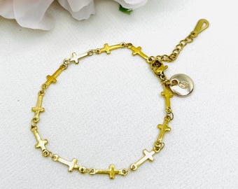 TOPJOWGA Bracciale per Comunione, Bracciale di Perle e Croce, Regali per la Prima Comunione per Ragazza, Comunione Bracciale Cristiano Bracciale Regalo di Compleanno (Bianco