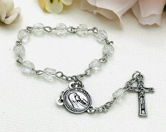 Clear Glass Rosary Bracelet, First Communion, Religious Gift