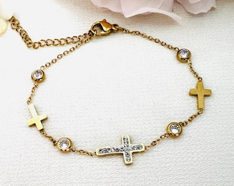 Bracciale Prima Comunione Per Ragazze Con Croce E Perle | Gioiello Cattolico Oro | Regalo Religioso Significativo