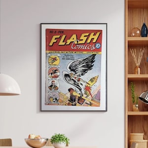 Vintage Flash Comics Print, Vintage Flash Comics Wall Art, Golden Age of Comics Wall Art, Flash Comics Print, Comic Book Wall Art