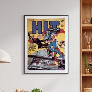 Vintage Hit Comics Comic Book Print, Vintage Comic Wall Art, Golden Age of Comics Wall Art, Hit Comics Comic Book Print, Comic Book Wall Art
