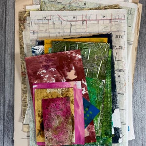 Collage Papers, Pieces of Maps, Dictionary Pages, Magazine and Book Pages, Painted Collage Papers, 50+ pieces, Mixed Multi Pack No. 1