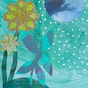Art abstrait collage paysage floral, petit art abstrait technique mixte, oeuvre d&#39;art collage abstrait, petit collage art, art collage