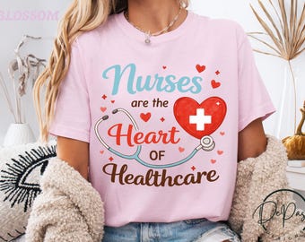 Camiseta de San Valentín para enfermeras, Corazón de la atención médica, Camiseta de agradecimiento a las enfermeras registradas, Equipo atento