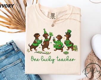 Camiseta divertida de perro salchicha para el Día de San Patricio, regalo para cachorros salchicha de la suerte, atuendo irlandés para mujeres y hombres.