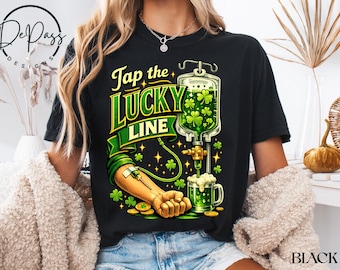Camiseta de enfermera de San Patricio con trébol, goteo intravenoso, colores cómodos, regalo para enfermeras irlandesas.