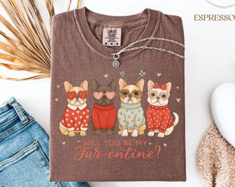 French Bulldog Valentine Tee, Frenchie Comfort Colors Shirt, Dog Lover Gift for Her