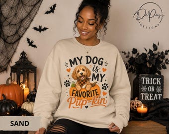 My Dog Is My Favorite Pup-kin-sweater, Gildan 18000 Halloween Dog Mom-sweatshirt, herfstcadeau hondenliefhebber, Pumpkin Puppy Crewneck