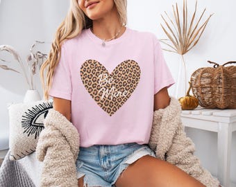 Valentine Leopard Heart Tee, Animal Print Shirt, Matching Couple Gift for Him & Her