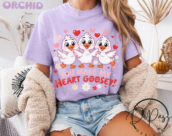 Funny Goose Valentine Shirt, You Make My Heart Goosey Couples Comfort Colors Tee