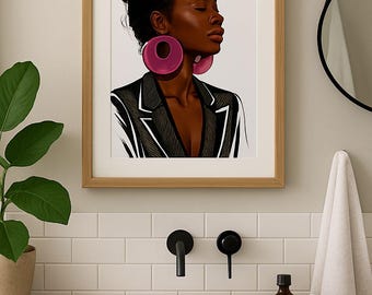 Arte mural de mujer negra, decoración afrocéntrica para el hogar, póster mágico, regalo de arte de moda
