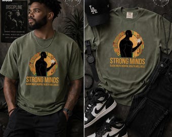 Camiseta Strong Minds Silhouette: Camiseta gráfica negra para hombre sobre bienestar mental.