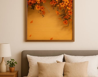 Arte mural floral otoñal naranja, impresión botánica, decoración otoñal, descarga digital, regalo de Acción de Gracias