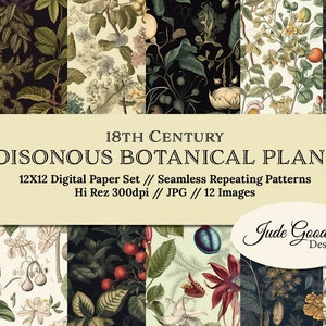 18th Century Botanical Poisonous Plants Seamless Patterns