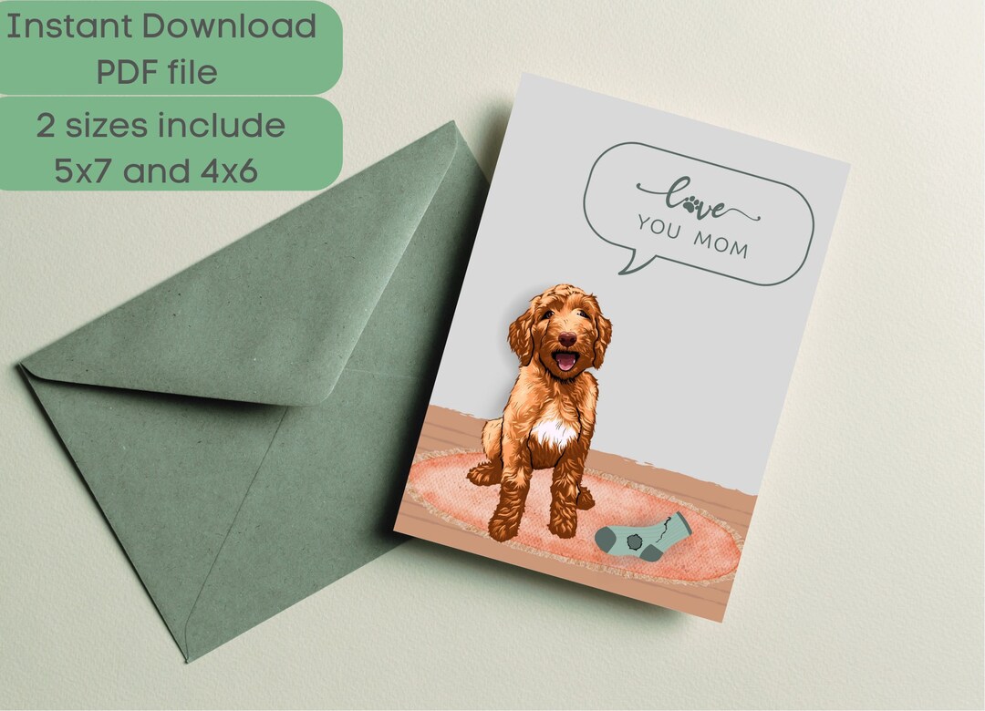 Adorable Doodle Greeting Card Instant Digital Download Dog Mom Birthday ...