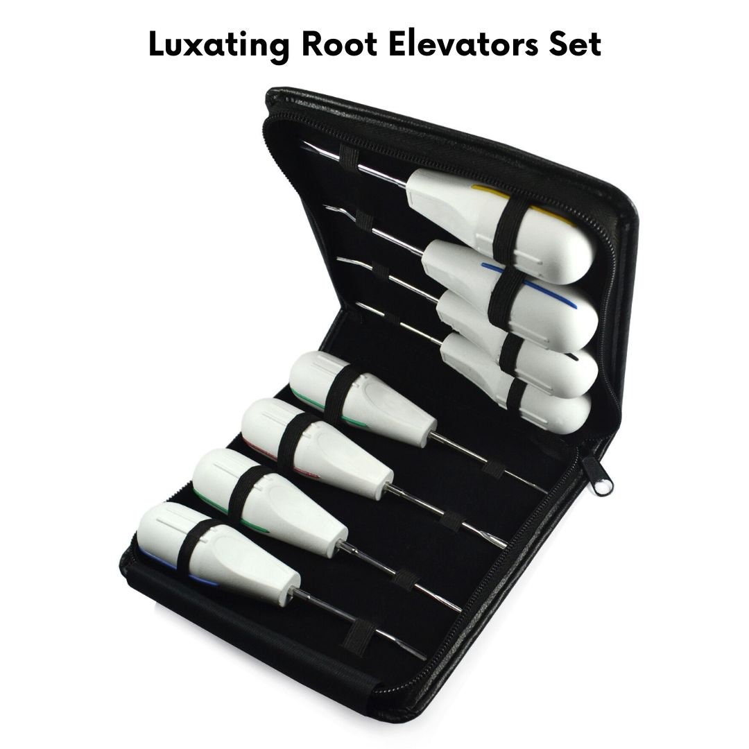 thumbnail image 2 of Set Of 8 Luxating Root Elevators – Oral Surgery Tooth Extraction Tools – Black Handle (SLAKE) 2 of 5