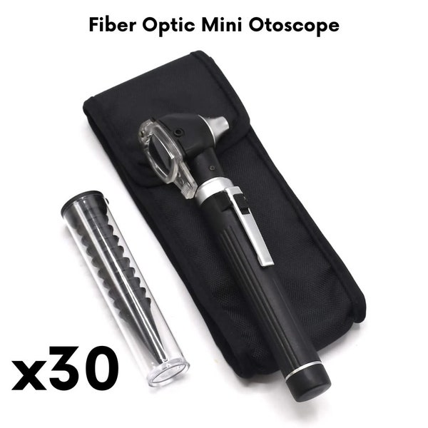 30x Portable Pocket Size Fiber Optic Mini Otoscope Set with 10 Cannulas 7 Carry Pouch, ENT Diagnostic Set, Ear Exam Kit, LED Otoscope