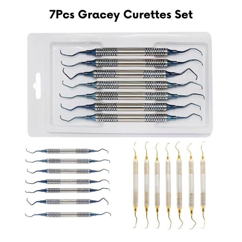 5x Gracey Curettes Set of 7 Pcs Titanium Coated Dental Periodontal Scaler Set, Dental Teeth