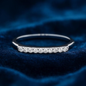 0.10 CTW Round Cut Natural Diamond Wedding Band for Women | 14K Solid Gold Half Eternity Band | Anniversary Ring, Bridal Ring, Promise Ring