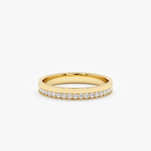 14k Gold Diamond Diamond Edge Wedding Band, Unique Stacking Diamond Ring for Women, Anniversary Gift, Birthday Gift Idea, Promise Ring