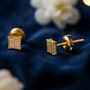 0.16 CTW Round Natural Diamond Cluster Square Stud Earrings | 10K Solid Gold Screw Back Earrings for Women | Anniversary Fine Jewelry Gift