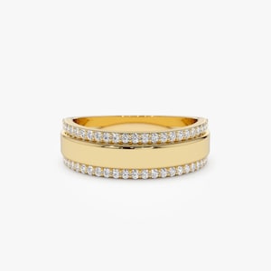 14k Gold Diamond Diamond Edge Wedding Band, Unique Stacking Diamond Ring for Women, Anniversary Gift, Birthday Gift Idea, Promise Ring