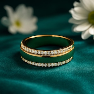 14K Gold mit natürlichem Diamant-Ehering | Zusteckring Rand | Jubiläum, Versprechen & Brautschmuck