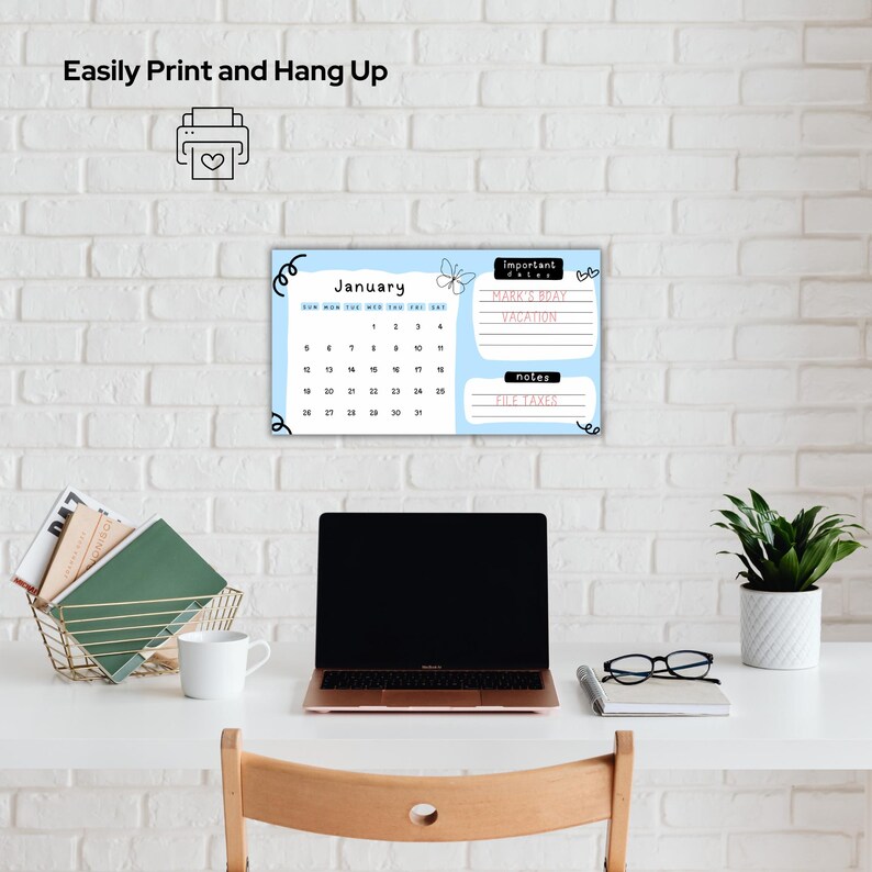 Printable Blue 2025 Calendar - Canva Template - Etsy