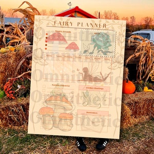 May include: A printable fairy planner with sections for weekly errands, potions checklist, garden meetings, and reminders. The planner features a whimsical fairy illustration, mushrooms, and a floral design.