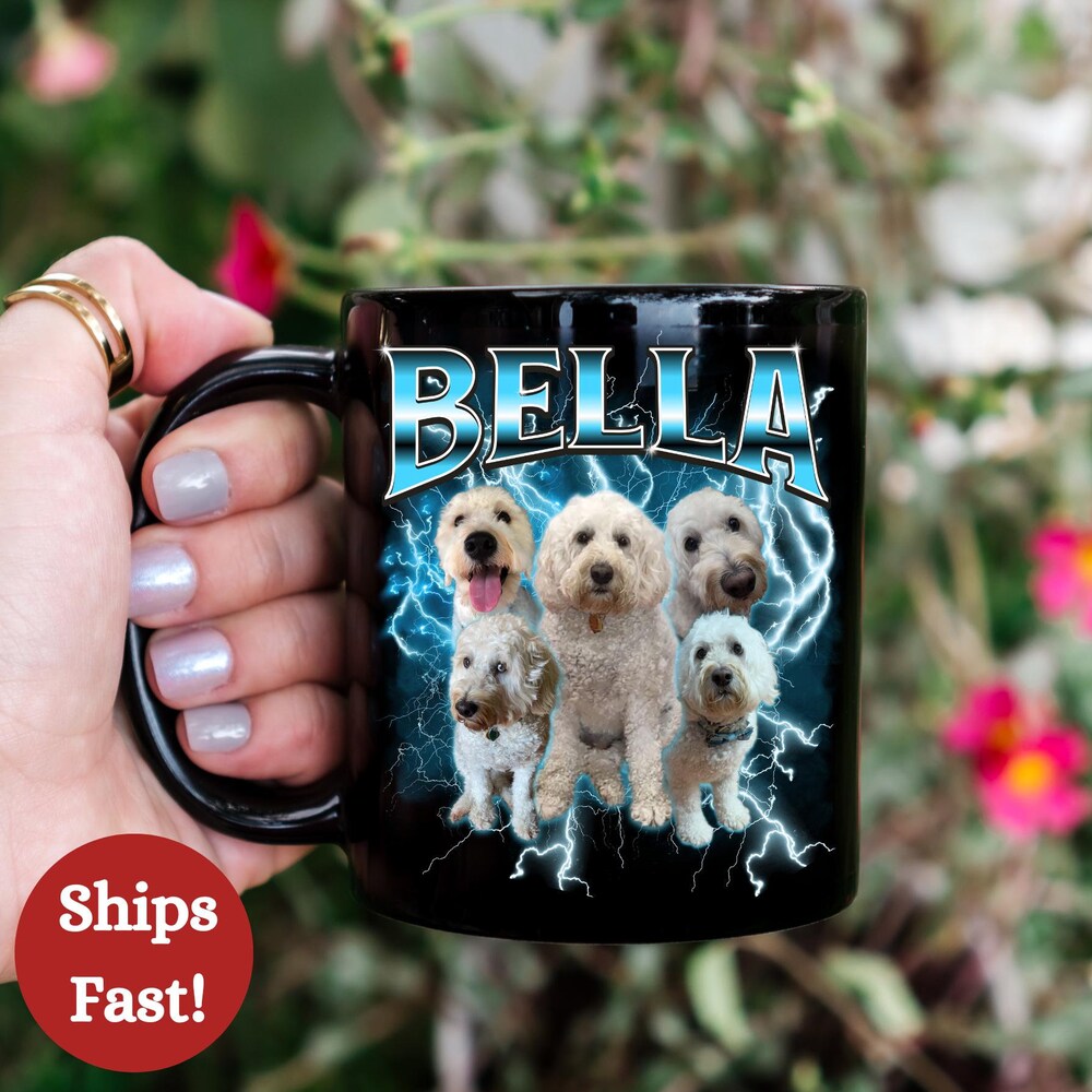 Custom Pet Mug Using Pet Photo + Name | Custom Dog Mug Dog Coffee Cup | Bootleg Rap Dog Shirt | Custom Pet Mug | Custom Photo Vintage 90S Onlytee