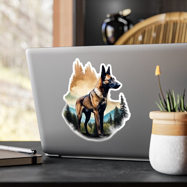 Malinois Mountain - Majestic Belgian Shepherd Kiss-Cut Vinyl Decal Sticker by Dogwerq