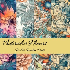 Set van 4 aquarel bloemen naadloze patronen - zachte en serene bloemmotieven voor scrapbooking, kaarten maken en meer!