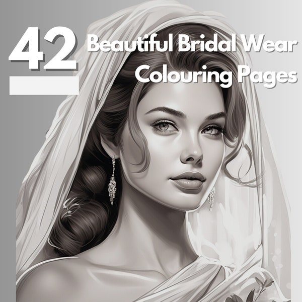 42 Bridal Wear Inspirations Romantic | Beauty - Sketchbook | Printable Adult Coloring Pages Book Instant Download Grayscale Hairstyle