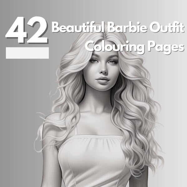 42 Barbie Full Outfit | Coloring Book For Her | Grayscale Colouring Pages For Adults | Digital Stamp | Instant Download | Printable PDF File