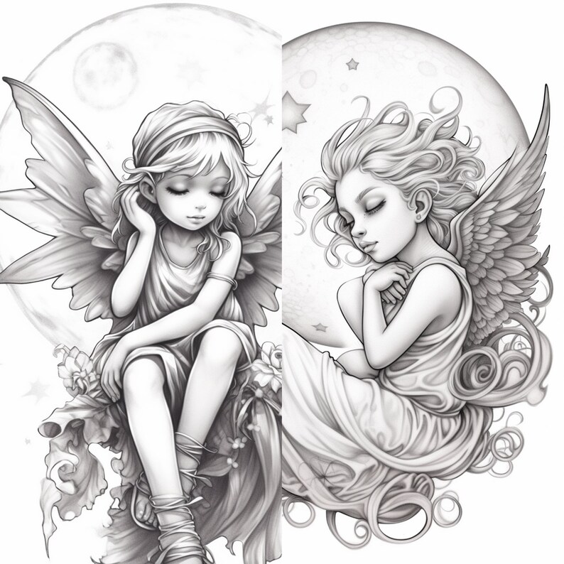 40 Baby Moon Fairy Colouring Book Adults Kids Instant Download ...