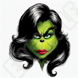MRs Grinch with dark hair - Grinch PNG - Grinch Sublimation - Christmas Clipart