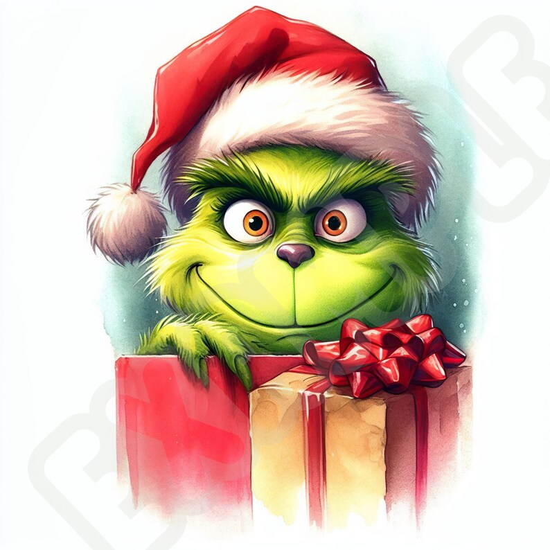 Peeking Grinch Clipart Behind Presents and Dressed Like Santa - Etsy