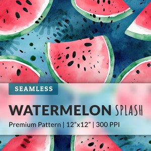 Watercolor Watermelon Seamless Digital Paper - Repeat Pattern with Fruit Art for Food, Picnic, and Summer Designs - Background, Wallpaper