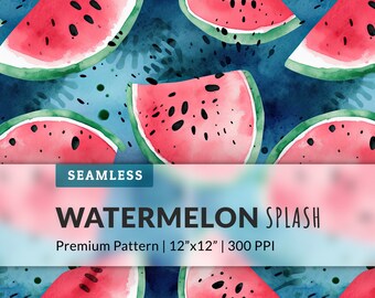 Watercolor Watermelon Seamless Digital Paper - Repeat Pattern with Fruit Art for Food, Picnic, and Summer Designs - Background, Wallpaper