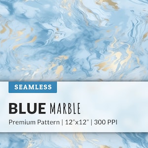 Blue and Gold Marble Seamless Digital Paper - Repeat Pattern and Elegant Texture for Textiles and Home Decor - Background, Wallpaper
