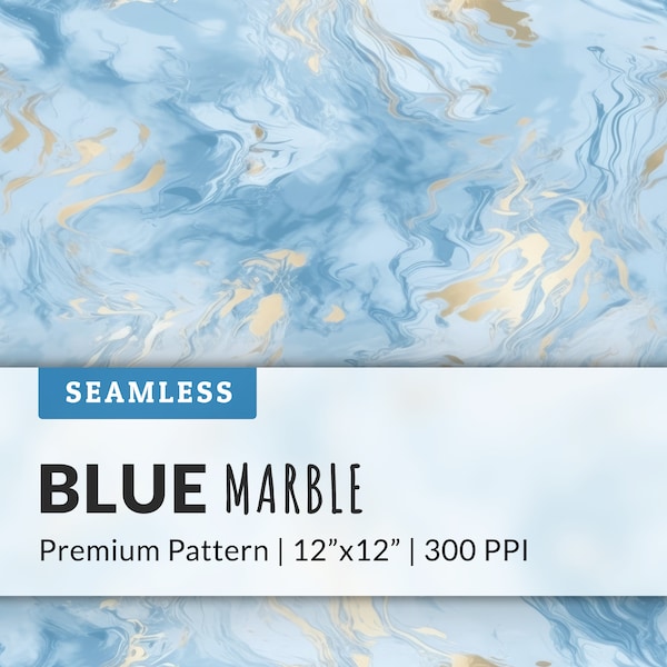 Blue and Gold Marble Seamless Digital Paper - Repeat Pattern and Elegant Texture for Textiles and Home Decor - Background, Wallpaper