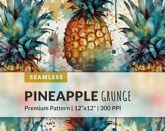 Papier numérique transparent aquarelle grunge ananas - motif répété avec des fruits pour la nourriture, la cuisine et les conceptions estivales - arrière-plan, papier peint