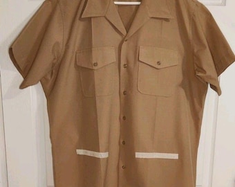 USMC Vintage Creighton Khaki Uniform Shirt XXL Short Sleeve Poly Wool US Marine