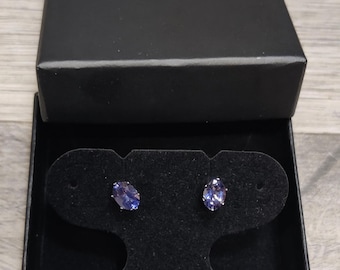Sterling Silver Lolite Oval Gemstone Stud Earrings Solitaire Fine Jewelry Boxed