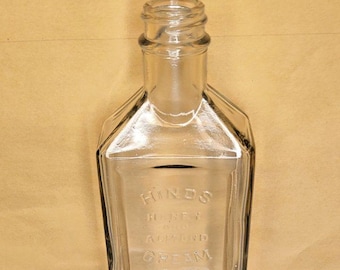 VTG Hinds Honig und Mandelcreme Flasche geprägtes antikes Glas ohne Verschluss