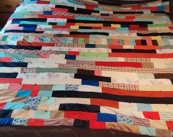 Vtg 78" L x 66" W 1976 Bicentennial Tied Patchwork Quilt Handmade Double Knit